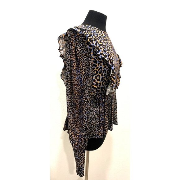 Anthropologie Bl^nk Moira Ruffled Peplum Leopard Print Top Size S - Picture 3 of 13